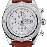 Breitling Chronomat 13 Stainless Steel Case White Dial Brown Leather Bracelet 622239