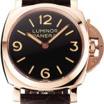 Swiss Panerai Luminor Black Dial Rose Gold Case Brown Leather Strap 1453842