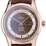 Omega Swiss DeVille Rose Gold Bezel Brown Leather Strap 7616