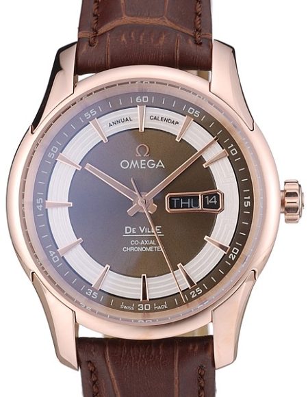 Omega Swiss DeVille Rose Gold Bezel Brown Leather Strap 7616