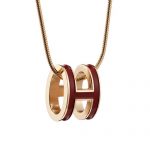 Hermes Pop H Dark Red Enamel Gold Handware Necklace 700623
