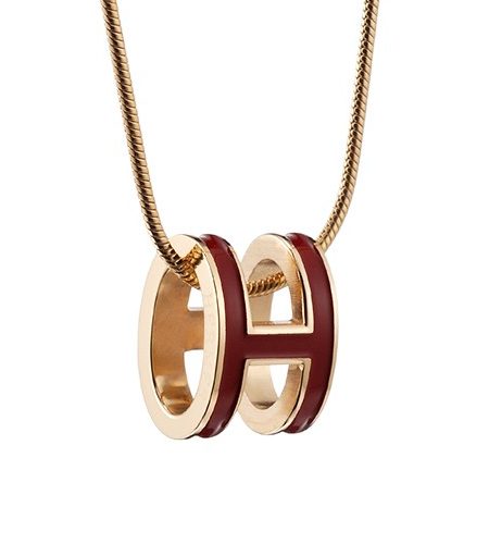 Hermes Pop H Dark Red Enamel Gold Handware Necklace 700623