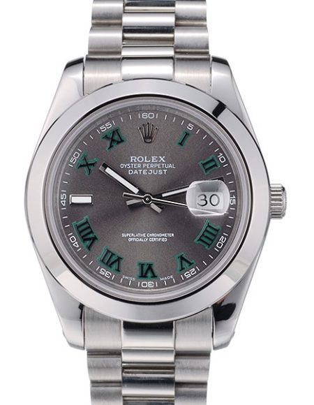 Rolex Swiss DateJust Polished Stainless Steel Bezel Grey Dial 42000