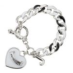 Juicy Couture Replica Silver Link White Enamel Heart Charms Bracelet