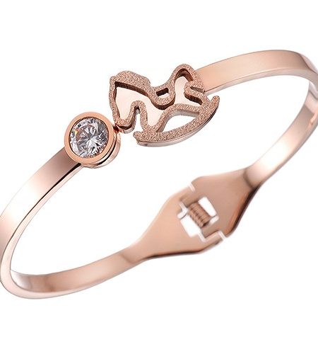 Hermes Horse Motif Metal Rose Gold Bangle 700616