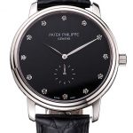 Patek Philippe Calatrava Black Dial Stainless Steel Case Black Leather Strap