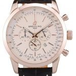 Breitling Transocean White Dial Black Leather Strap Rose Gold Bezel 98206