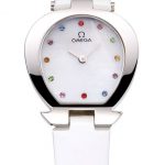 Omega Ladies Watch White Dial With Jewels Stainless Steel Case White Leather Strap  622817