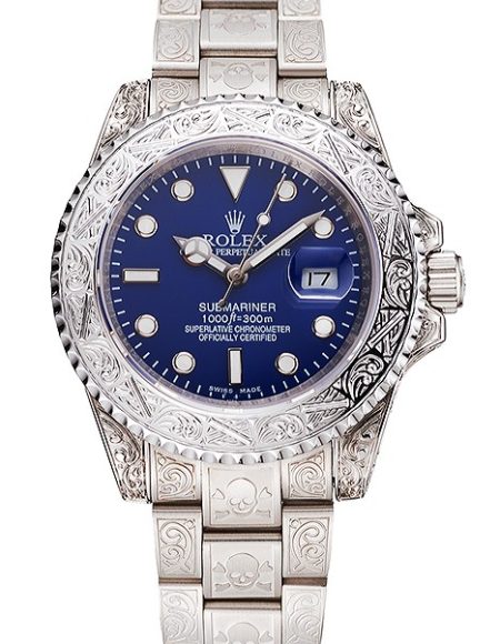 Swiss Rolex Submariner Skull Limited Edition Blue Dial White Case And Bracelet 1454094
