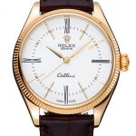 Rolex Cellini White Dial Gold Case Brown Leather Strap  622833