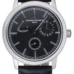 Vacheron Constantin Patrimony Power Reserve Black Dial Silver Diamond Case Black Leather Bracelet  1454267