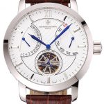 Vacheron Constantin Tourbillon White Dial Stainless Steel Case Brown Leather Bracelet