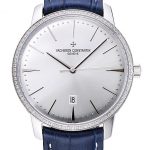 Swiss Vacheron Constantin Patrimony Silver Dial Silver Diamonds Case Blue Leather Bracelet 1454161