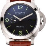 Panerai Luminor Marina 1950 Black Dial Brushed Steel Case Light Brown Leather Strap
