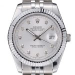 Rolex Swiss DateJust Stainless Steel Ribbed Bezel Silver Dial 41996