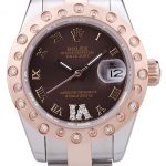 Rolex Datejust Diamonds Rose Gold Polished Bezel Brown Dial 7475