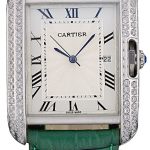 Cartier Tank Anglaise 36mm White Dial Diamonds Steel Case Green Leather Bracelet