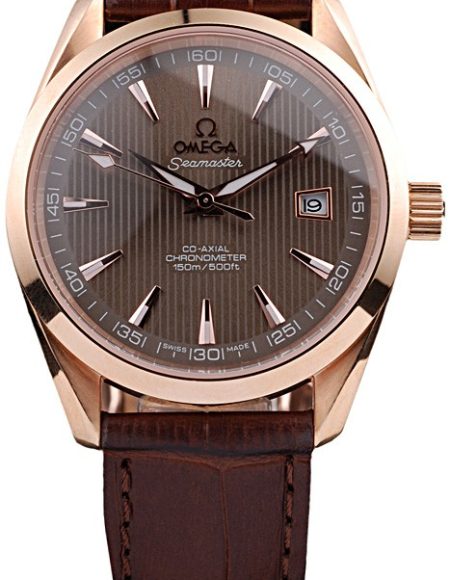 Omega Swiss Seamaster Railmaster Brown Strap Brown Striped Dial