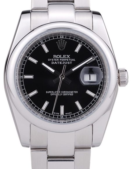 Rolex Datejust Polished Silver Bezel Black Dial 7467