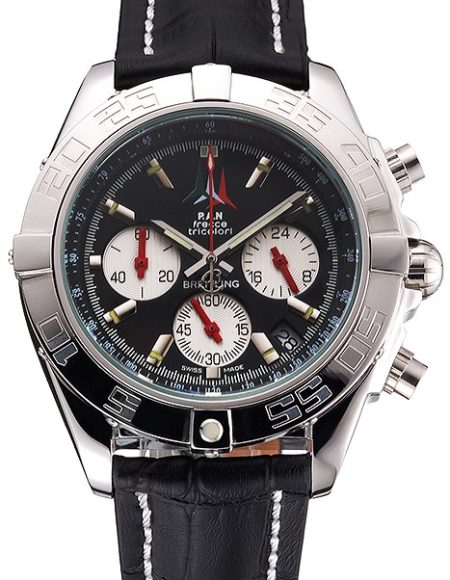 Breitling Chronomat Frecce Tricolori Black Dial Stainless Steel Case Black Leather Strap
