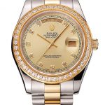 Swiss Rolex Day-Date Champagne Dial Gold Diamond Case Two Tone Stainless Steel Bracelet 1453974