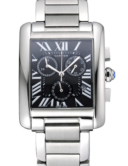 Cartier Tank MC Black Dial Stainless Steel Case And Bracelet  622698