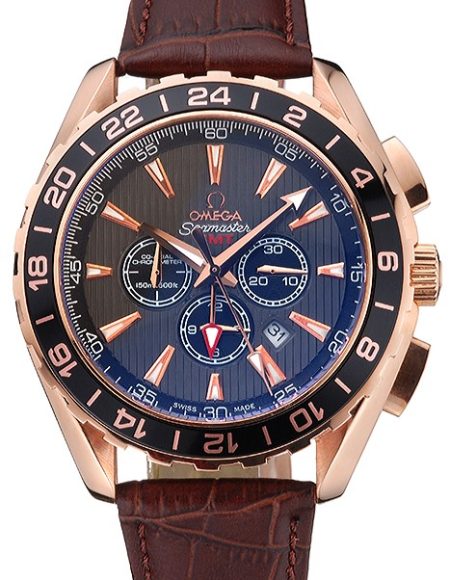 Omega Seamaster Aqua Terra Chrono GMT Teak-Grey Dial Brown Leather Bracelet  622536