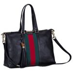 Gucci Rania Web Black Leather  Top Handle Tote