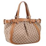 Gucci Belted Large Top Handle Bag Canvas Fabric Tan 7773