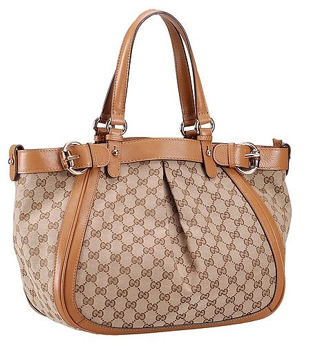 Gucci Belted Large Top Handle Bag Canvas Fabric Tan 7773