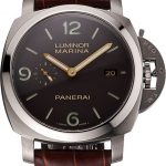 Swiss Panerai Luminor Marina 1950 3 Days Brown Dial Stainless Steel Case Brown Leather Strap