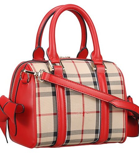 Burberry House Check And Red Leather Trim Bowling Bag 18927035
