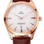 Omega Tresor Master Co-Axial White Dial Rose Gold Case Brown Leather Strap