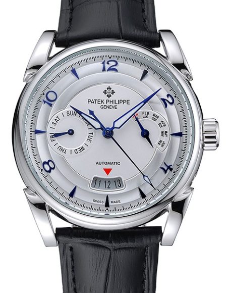 Patek Philippe Complications Chronograph White Dial Silver Case Black Leather Bracelet  1454237
