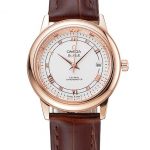 Omega De Ville Prestige Ladies White Dial Rose Gold Case Brown Leather Strap