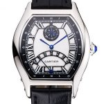 Cartier Tortue Perpetual Calendar White Dial Stainless Steel Case Black Leather Strap