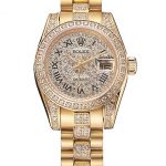 Swiss Rolex DayJust Diamond Pave Dial Gold Diamond Bracelet 1453955