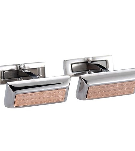 Emporio Armani Engraved Silver And Rose Gold Cufflinks 700763