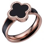 Van Cleef and Arpels Replica Black Enamel Stud Floral Center & Rim Rose-Gold Ring