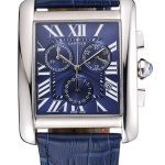 Cartier Tank MC Blue Dial Stainless Steel Case Blue Leather Bracelet  622691