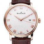 Blancpain Villeret Ultra Slim White Groved Dial Gold Numerals Rose Gold Case Brown Leather Strap