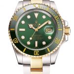 Swiss Rolex Submariner Green Dial And Bezel Two Tone Steel Gold Bracelet