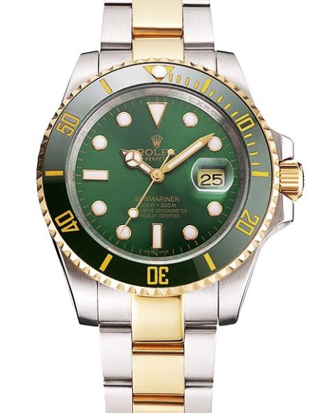 Swiss Rolex Submariner Green Dial And Bezel Two Tone Steel Gold Bracelet