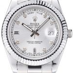 Rolex DayDate Stainless Steel Ribbed Bezel Silver Dial 41976