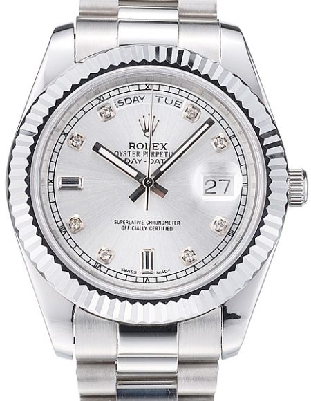 Rolex DayDate Stainless Steel Ribbed Bezel Silver Dial 41976