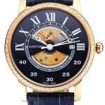 Swiss Cartier Rotonde Small Complication Blue Dial Gold Diamond Case Blue Leather Strap