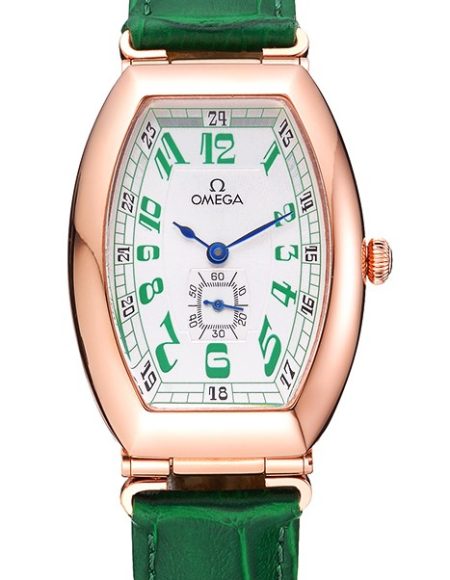Omega Sochi Petrograd White Dial Gold Case Green Leather Strap  622821