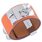 Hermes Replica Brass Stud Accent Orange Leather Bracelet