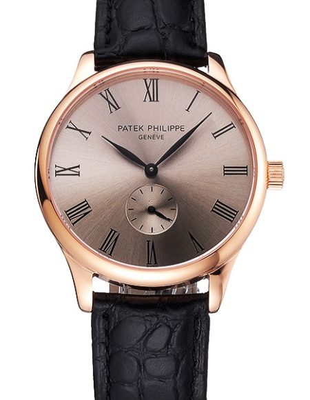Patek Philippe Calatrava Gray Dial Rose Gold Case Black Leather Strap