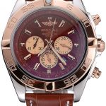 Breitling Chronomat Brown Dial Rose Gold Bezel And Subdials Stainless Steel Case Brown Leather Strap